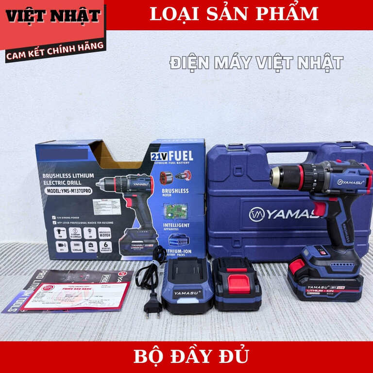 Máy khoan pin Yamasu YMS-M1370PRO dộng cơ không chổi than, bảo hành 6 tháng, lực siết 70N.m, tốc độ 2000v/p 12 16