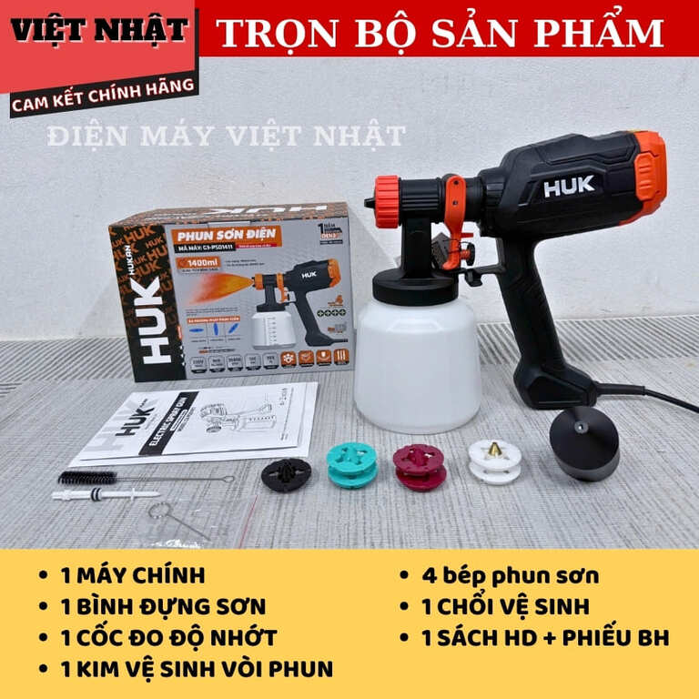 Máy phun sơn điện Hukan G3-PSD1411, dung tích bình 14ML, công suất 900w, 4 vòi súng phun 3 25