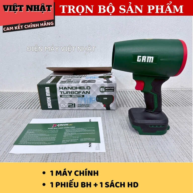 Máy thổi phản lực Pin 21V Greekman GRM778,Công suất: 1080W,Tốc độ không tải: Lên đến 50.000 vòng/phút,Tốc độ gió: 70m/s,Áp lực gió: 1600G. 3 30