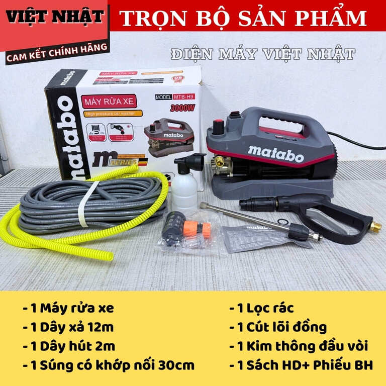 Máy rửa xe Matabo MTB-H9, công suất 3000w, lưu lượng 10 lít/phút, có át chống giật-công tắc chỉnh áp 3 39