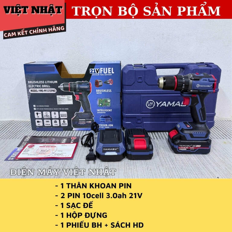 Máy khoan pin Yamasu YMS-M1370PRO dộng cơ không chổi than, bảo hành 6 tháng, lực siết 70N.m, tốc độ 2000v/p 3 50