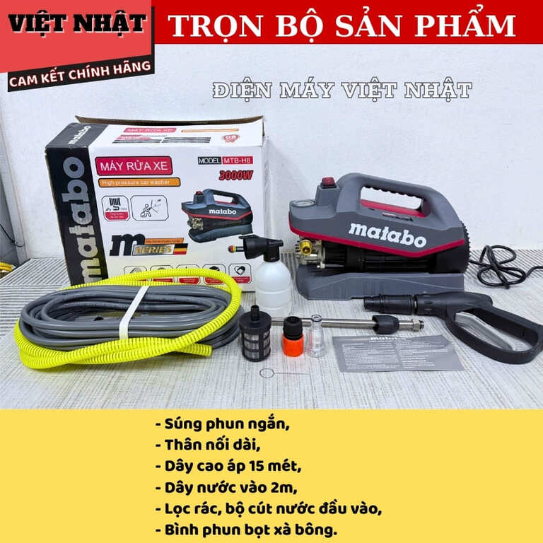 Máy rửa xe Matabo MTB-H8 có át chống giật, công suất 3000w, lưu lượng 10 lít/ phút, bảo hành 8 tháng 3 66