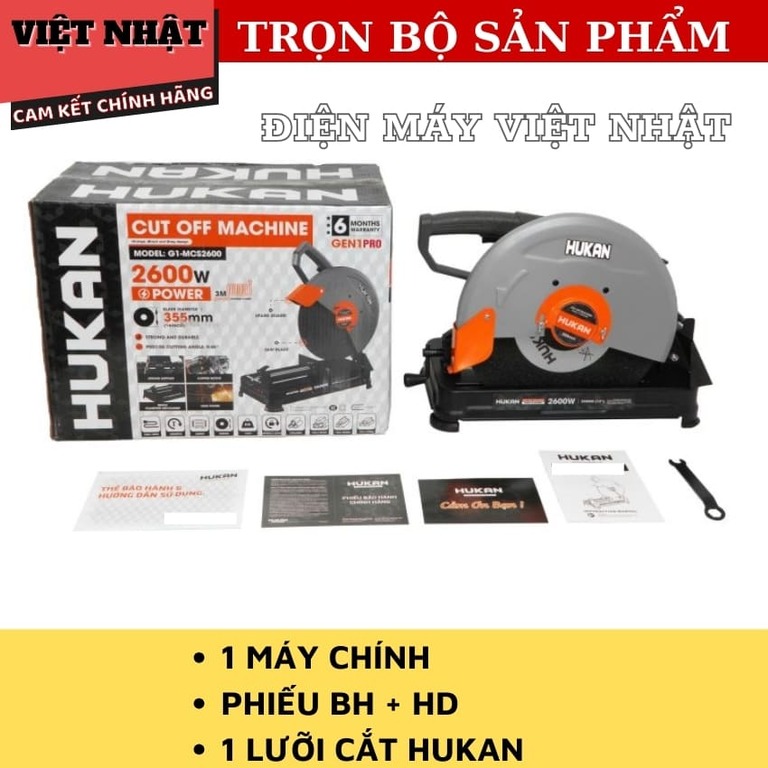 Máy cắt sắt Hukan G1-MCS2600 bảo hành 6 tháng, công suất 2600w, lưỡi cắt 355mm, tốc độ tải 3800v/p 3 93