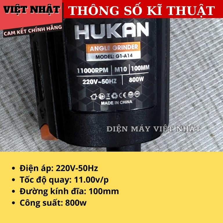 Máy mài điện Hukan G1-A14, sử dụng công tắc đuôi, công suất 800w 4 10
