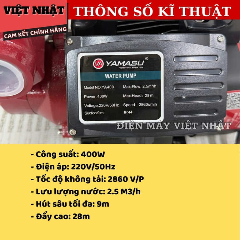Máy bơm nước Yamasu YA-400 công suất 400w, hút sâu 9m, lưu lượng 2.5 M3/H, bảo hành 6 tháng 4 108
