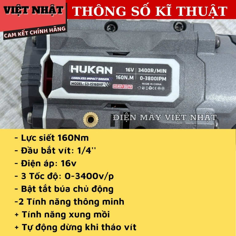 Máy Chuyên Vít Có Búa 16V Hukan G3-IS160HP Lực Siết 160N.M Chế Độ Tạo Xung Khi Mỏi Thiết Kế Cho Công Việc Đòi Hỏi Độ Chính Xác Cao 4 18