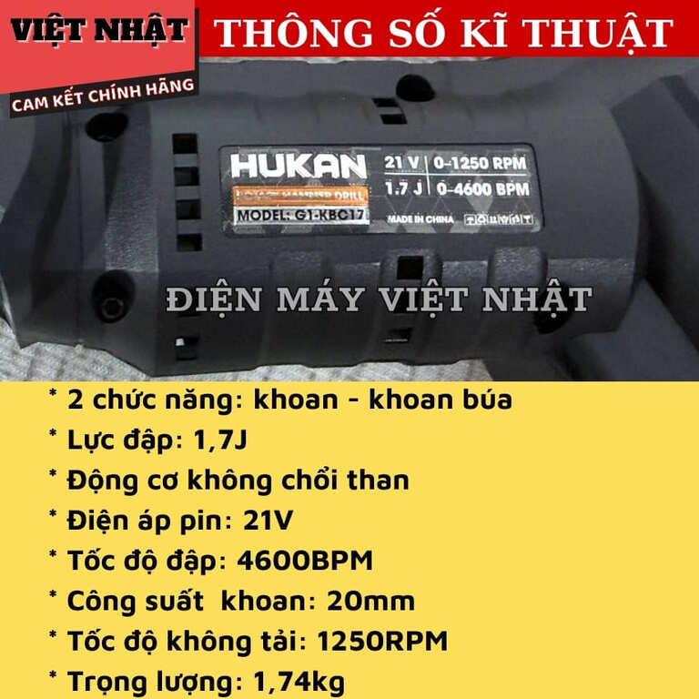 Máy khoan bê tông mini 2 chức năng Hukan G1-KBC17-Điện Máy Việt Nhật 4 20