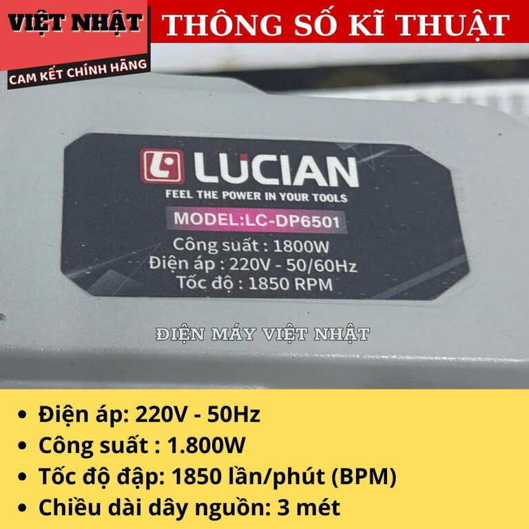 Máy đục bê tông Lucian LC-DP6501, tặng 2 mũi đục cao cấp, công suất 1.800w, tốc độ đập 1850BPM 4 63