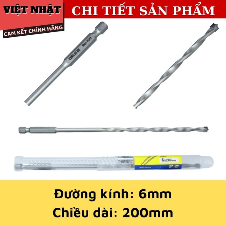 Mũi khoan gỗ chuôi lục giác Kingblue KBX1, đủ kích thước 6*200 - 8*200 - 10*200 - 12*200 4 76