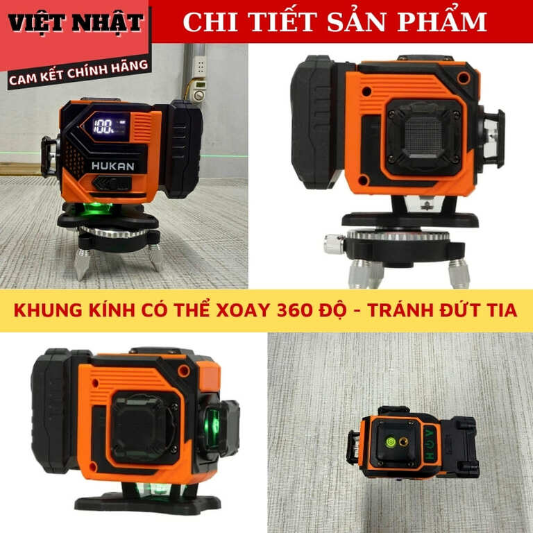 Máy cân bằng laser 12 tia xanh Hukan G1-LS12-G4, x2 pin lớn, khung kính xoay 360 độ 5 3