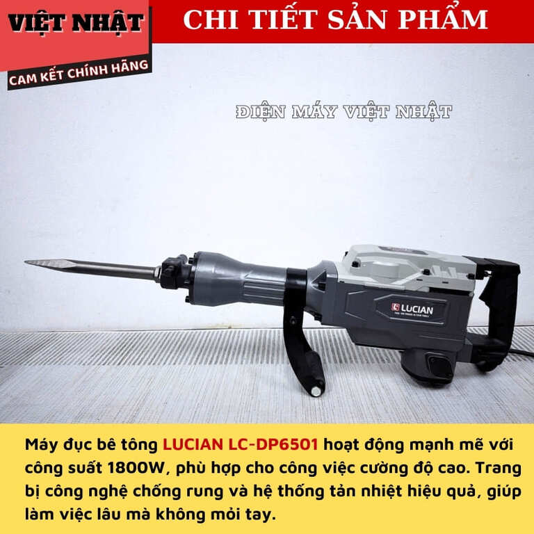 Máy đục bê tông Lucian LC-DP6501, tặng 2 mũi đục cao cấp, công suất 1.800w, tốc độ đập 1850BPM 5 63