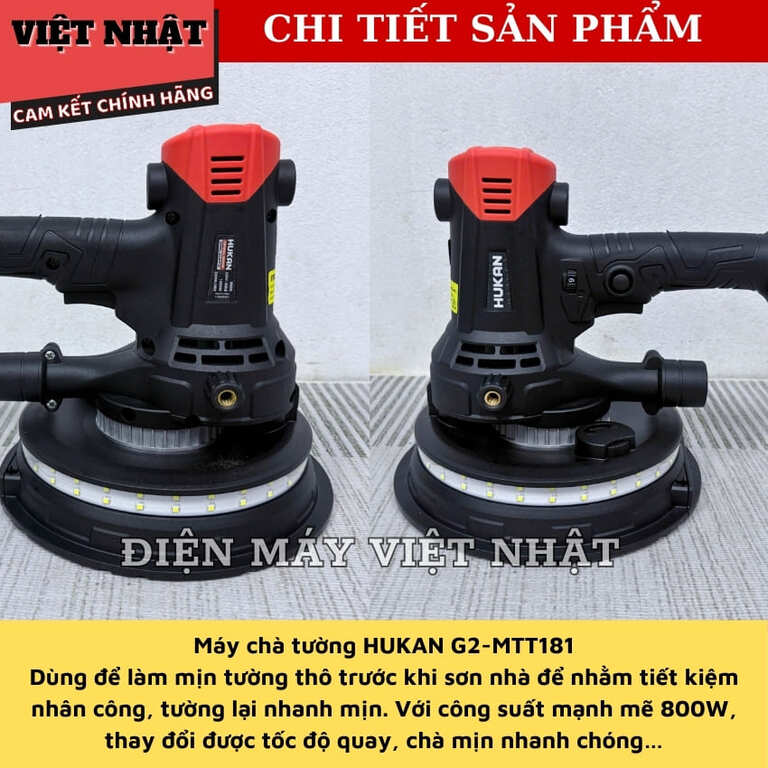 Máy chà tường có đèn led Hukan G2-MTT181, công suất 800w, tốc độ tải 2300v/p, cỡ đĩa chà 180mm, hút bụi tự động 5 67