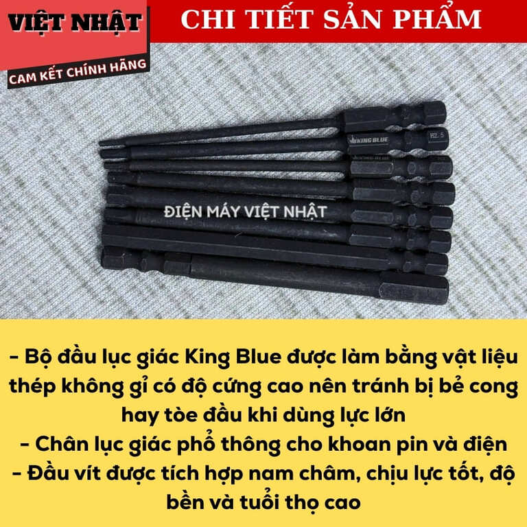 Bộ đầu lục giác Kingblue L8100E, kích thước H1.5-H8, sử dụng thép S2 5 9