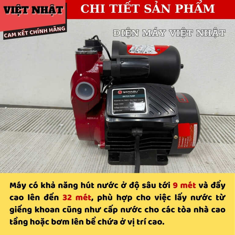 Máy bơm nước Yamasu YA-TA600, công suất 600w, hút sâu 9 mét, lưu lượng 3.3 m3/h, đẩy cao 32m 6 105