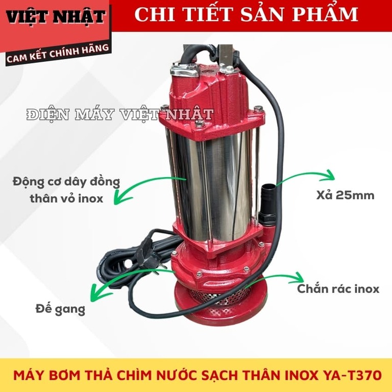 Máy bơm thả chìm nước sạch thân inox Yamasu YA-T370 có chắn rác inox, công suất 370w, cột áp 16m, đường kính 25.4mm 6 110