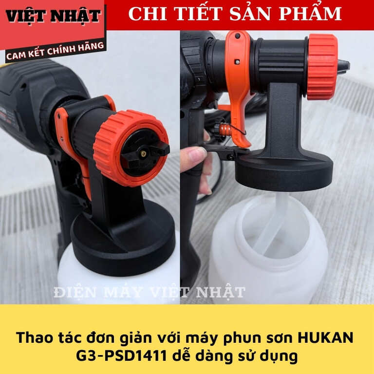 Máy phun sơn điện Hukan G3-PSD1411, dung tích bình 14ML, công suất 900w, 4 vòi súng phun 6 25
