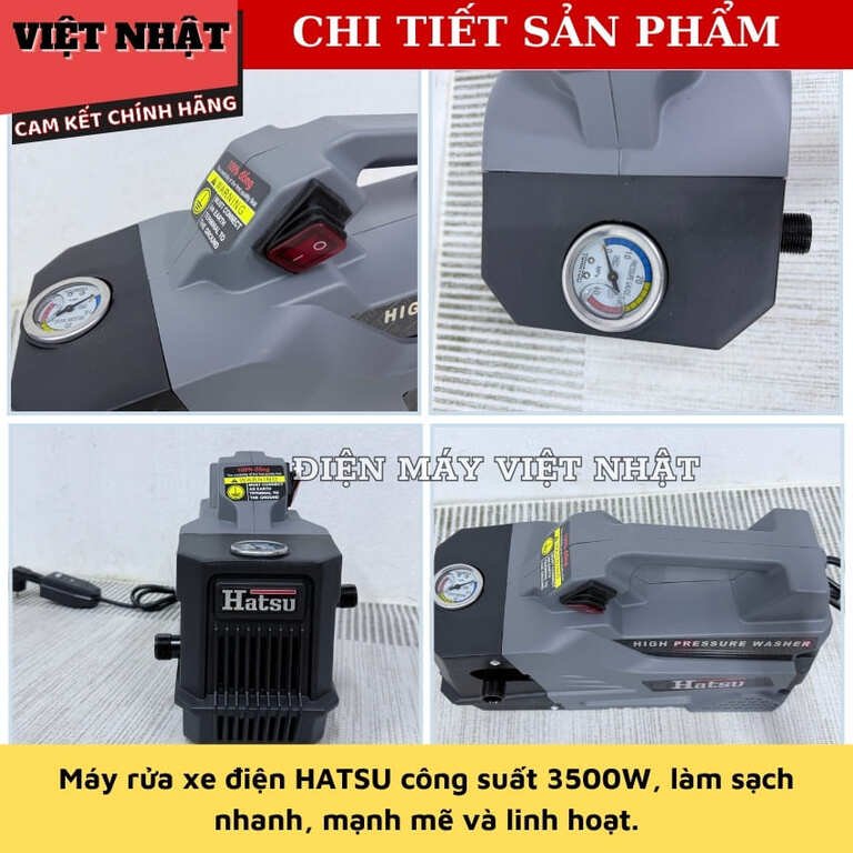 Máy rửa xe điện Hatsu HS68, công suât 3.500w, sử dụng motor lõi đồng-át chống giật 6 38