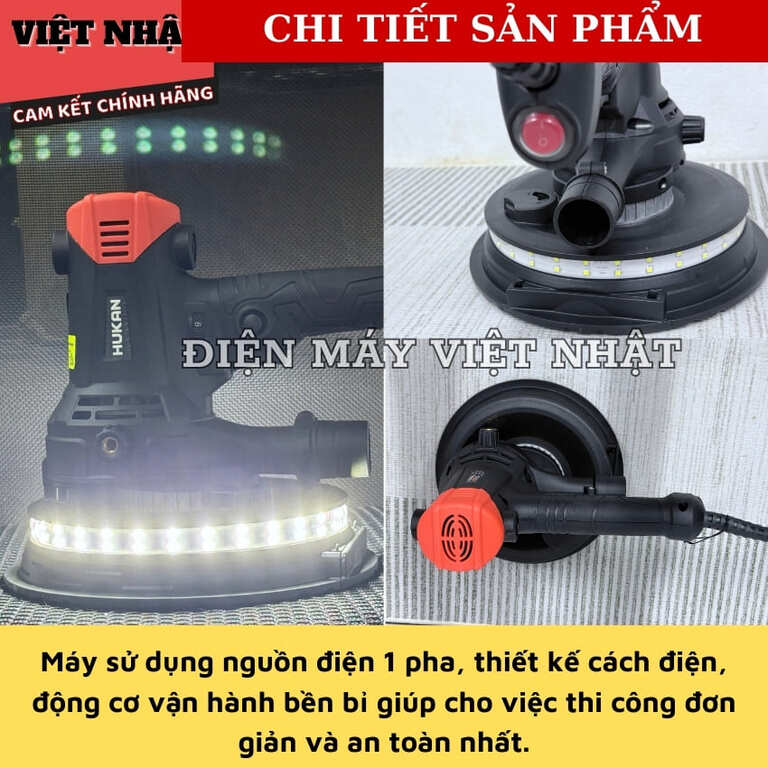 Máy chà tường có đèn led Hukan G2-MTT181, công suất 800w, tốc độ tải 2300v/p, cỡ đĩa chà 180mm, hút bụi tự động 6 67