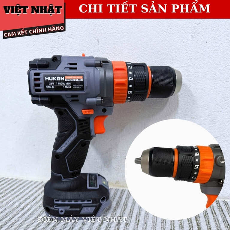 Máy khoan Hukan G1-F88 động cơ không chổi than, lực siết 90N.m, tốc độ 1780v/p, đầu kẹp 13mm, bảo hành 6 tháng 6 83