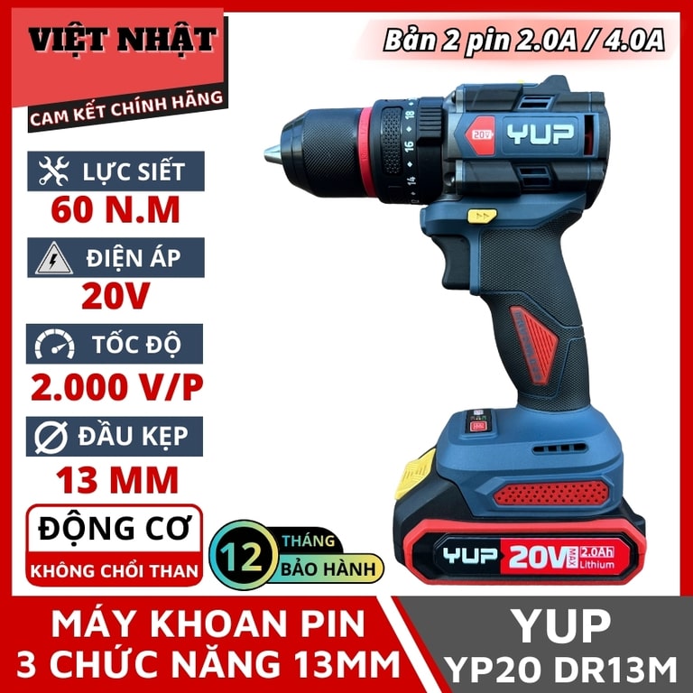 Máy Khoan Pin YUP YP20 DR13M 13MM 3 Chức Năng DR13M 12