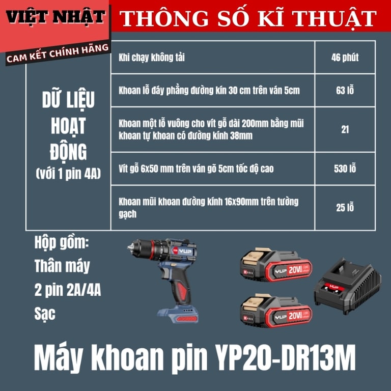 Máy Khoan Pin YUP YP20 DR13M 13MM 3 Chức Năng DR13M 3