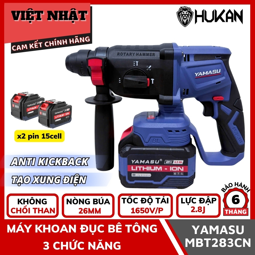 Máy khoan đục bê tông 3 chức năng Yamasu MBT283CN, nòng búa 26mm, tốc độ tải 1650v/p, lực đập 2.8J Máy khoan đục bê tông 3 chức năng Yamasu MBT283CN, nòng búa 26mm, tốc độ tải 1650v/p, lực đập 2.8J