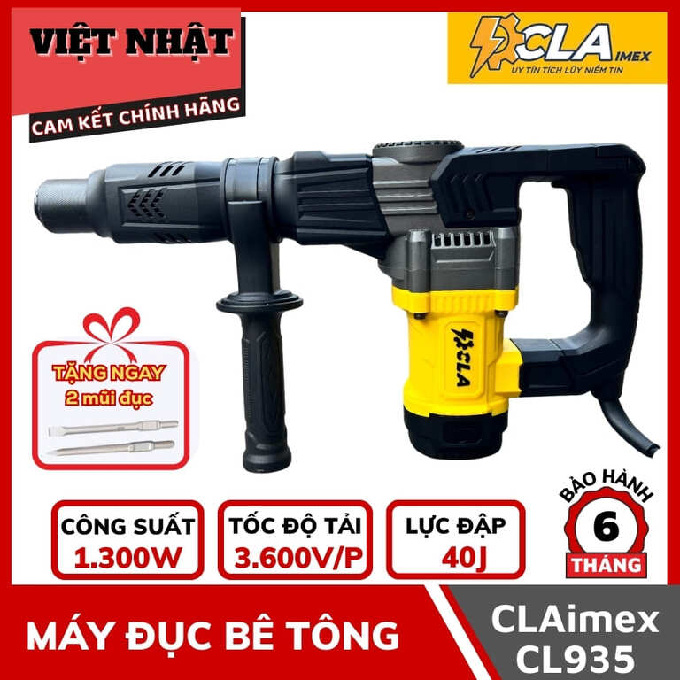 Máy đục bê tông CLAimex CL935, công suất 1300w, tốc độ tải 3600v/p, lực đập 40J, bảo hành 6 tháng 1 7