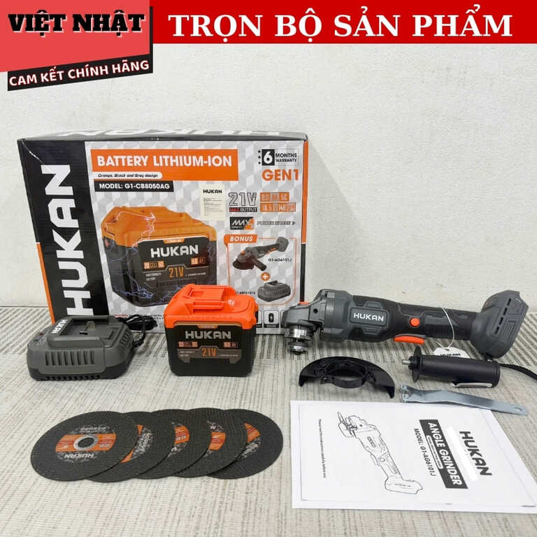 Combo Hukan G1-CB8050AG 20Cells 8.0Ah + sạc 1.5AH, tặng ngay thân máy mài G1-AG6101J, chân phổ thông 3 10
