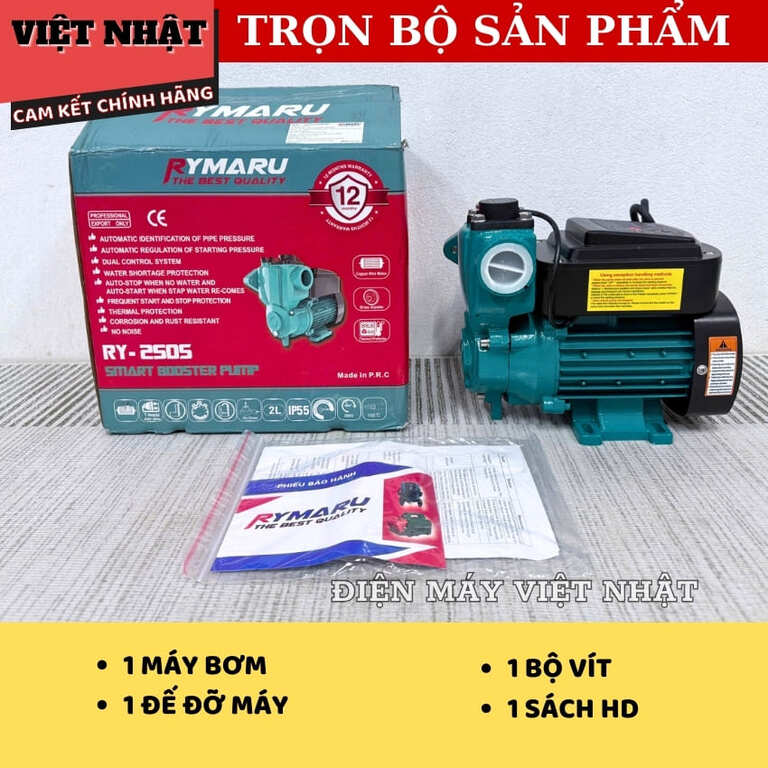 Máy bơm nước tăng áp Rymaru RY-250S đẩy cao 25m, bảo hành 12 tháng, lưu lượng 2m3/h, công suất 250w, hút sâu 9m 3 17