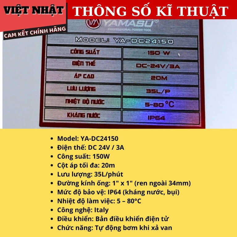 Bơm tăng áp Yamasu YA-DC24150 sử dụng tối đa 3 thiết bị, công suất 150w động cơ lõi đồng, tự động bơm khi xả van 3 30