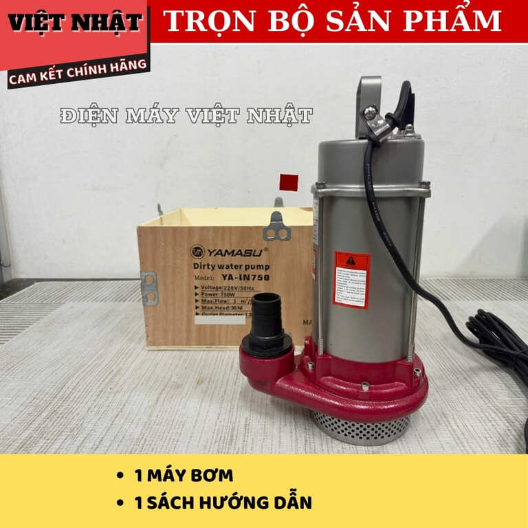 Máy bơm thả chìm nước thải cắt rác Yamasu YA-IN750, công suất 750w, cột áp 22m, lưu lượng 3 m3/h, tốc độ 2860rpm 3