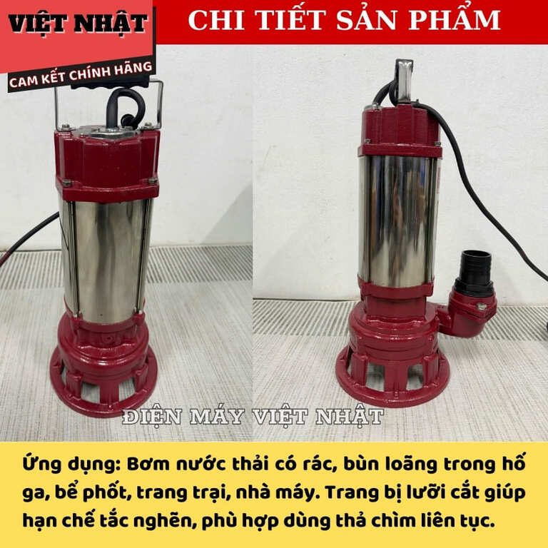Máy bơm nước thả chìm nước thải cắt rác Yamasu YA-CR1100, công suất 1100w, đường kính 18mm 5 1