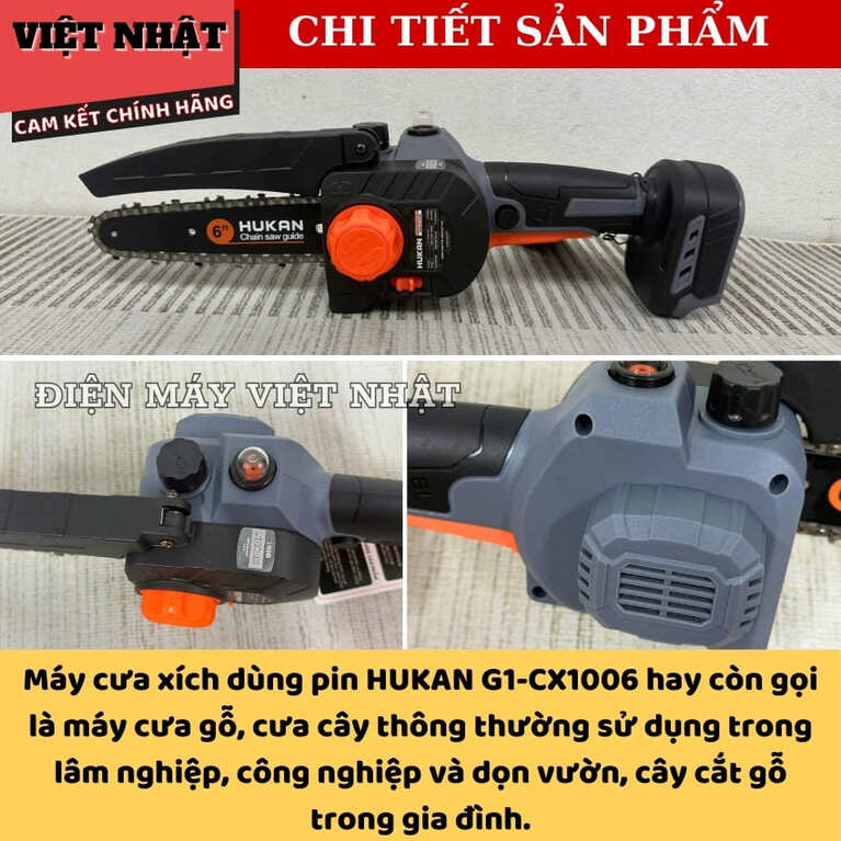 Máy cưa xích 6INCH Hukan G1-CX1006, bơm nhớt tự động bảo hành 6 tháng, tốc độ tải 4000v/p-Điện Máy Việt Nhật 5 11