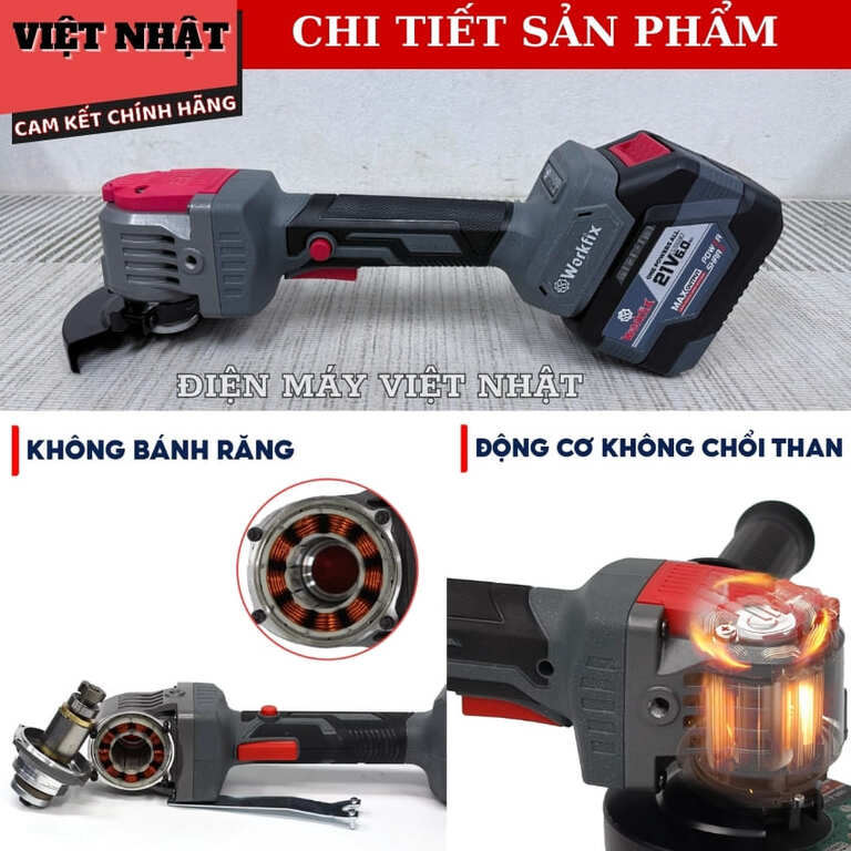 Máy Mài Workfix WF-AG11000G, Không Bánh Răng – 3 Tốc Độ – Chống lật cổ tay – Rơi tự ngắt, Tốc độ không tải: 11000 vòng/phút,Động cơ không thổi than . 5 15