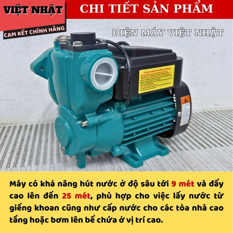Máy bơm nước tăng áp Rymaru RY-250S đẩy cao 25m, bảo hành 12 tháng, lưu lượng 2m3/h, công suất 250w, hút sâu 9m 5 17