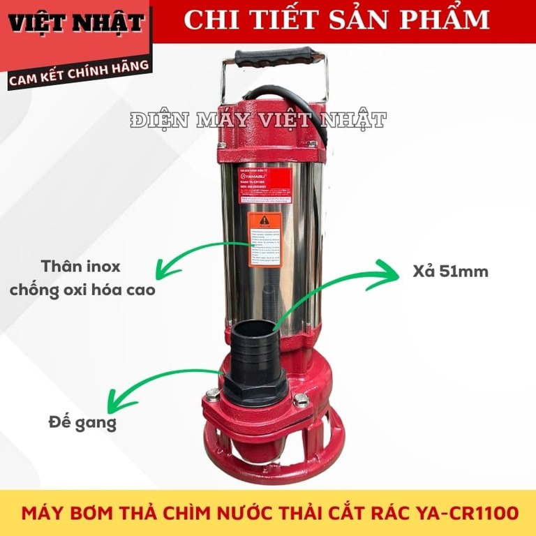 Máy bơm nước thả chìm nước thải cắt rác Yamasu YA-CR1100, công suất 1100w, đường kính 18mm 6 1