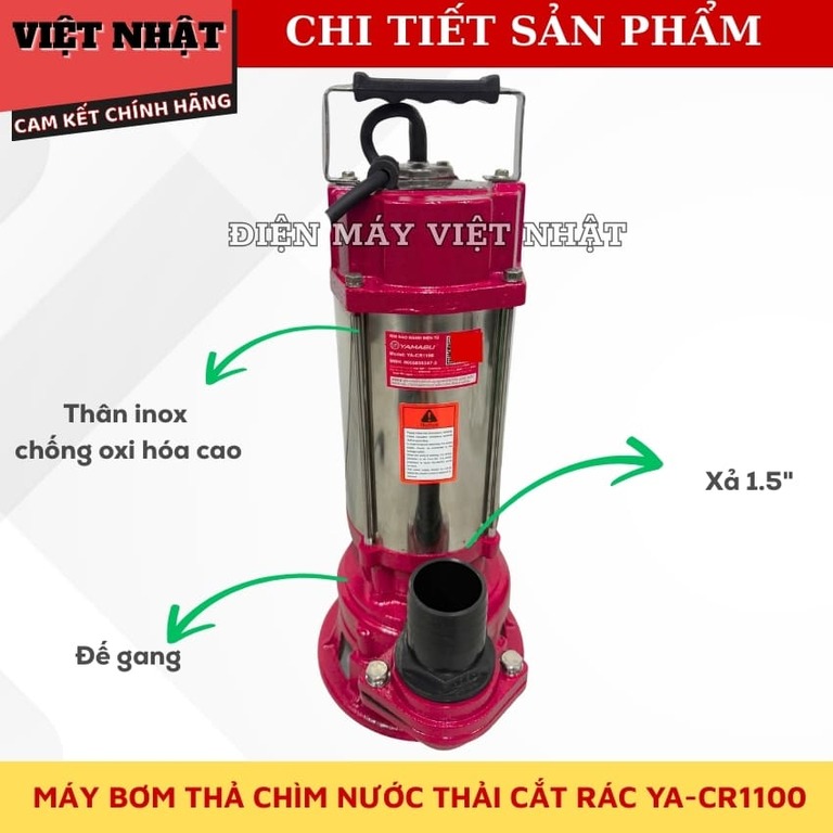 Máy bơm thả chìm nước thải cắt rác Yamasu YA-IN750, công suất 750w, cột áp 22m, lưu lượng 3 m3/h, tốc độ 2860rpm 6