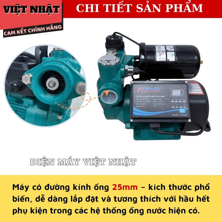 Máy bơm nước tăng áp Rymaru RY-250F bảo hành 12 tháng, đẩy cao 26m, công suất 250w, hút sâu 9m 7 16