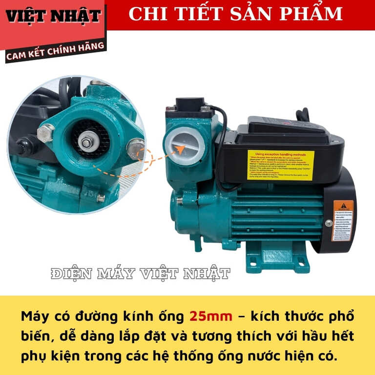 Máy bơm nước tăng áp Rymaru RY-250S đẩy cao 25m, bảo hành 12 tháng, lưu lượng 2m3/h, công suất 250w, hút sâu 9m 7 17