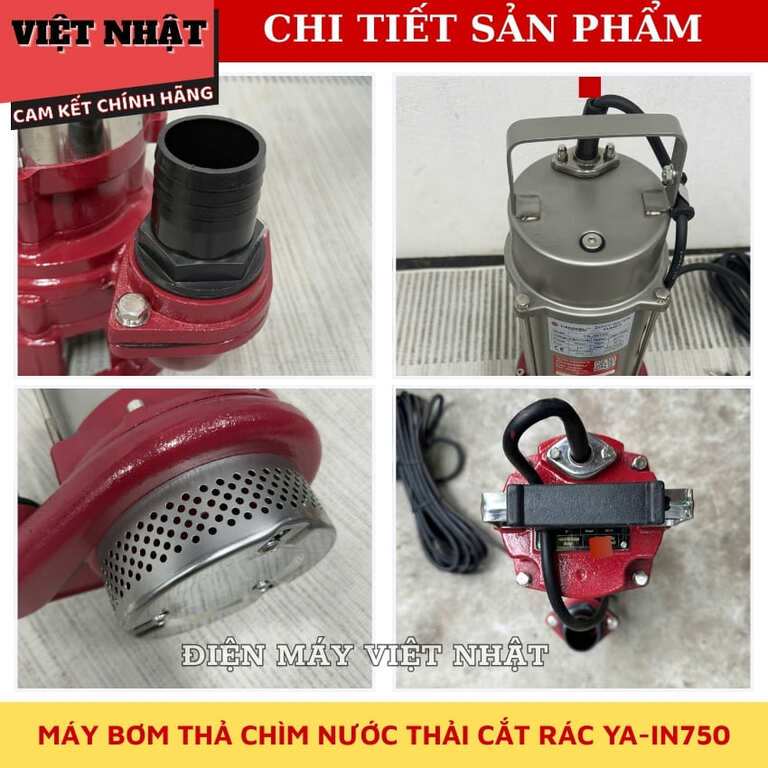 Máy bơm thả chìm nước thải cắt rác Yamasu YA-IN750, công suất 750w, cột áp 22m, lưu lượng 3 m3/h, tốc độ 2860rpm 7