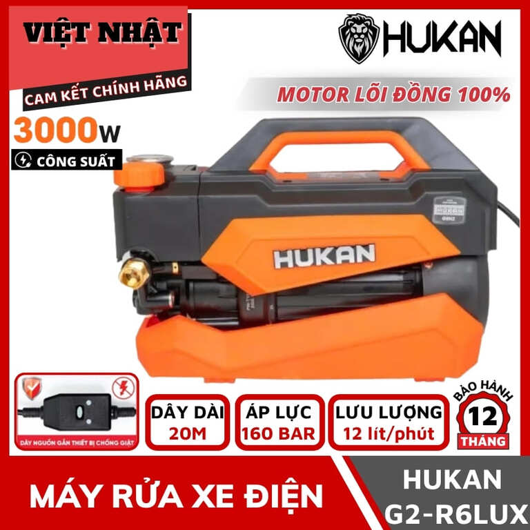 Máy rửa xe điện Hukan G2-R6LUX công suất 3000w, sửa dụng motor lõi đồng, áp lực 160 bar, lưu lượng 12 lít/ phút 1 10