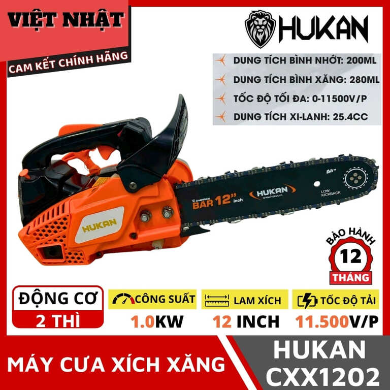 Máy cưa xích xăng Hukan CXX1202 động cơ 2 thì, công suất 1.0Kw, lam xích 12inch, tốc độ tải 11.500v/p 1 19