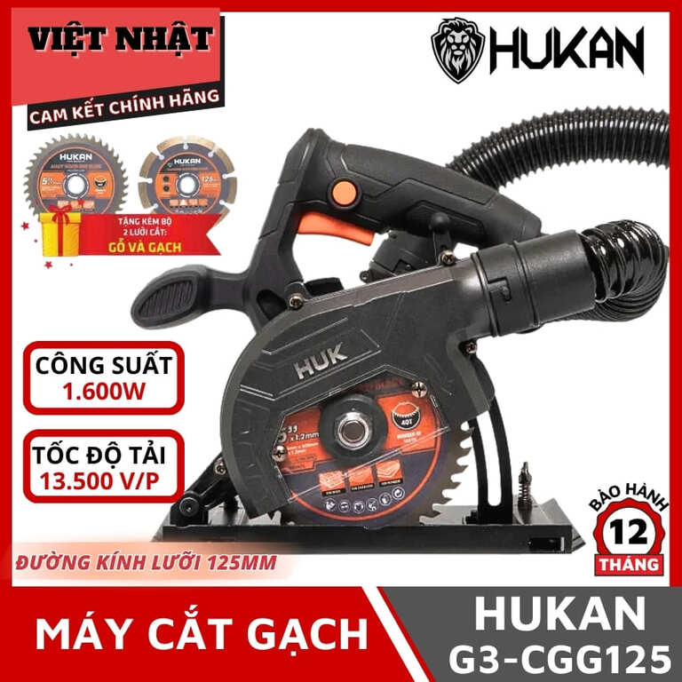 Máy cắt gạch Hukan G3-CGG125 bảo hành 12 tháng, công suất 1600w, tốc độ tải 13.500v/p , đường kính lưỡi 125mm 1 4