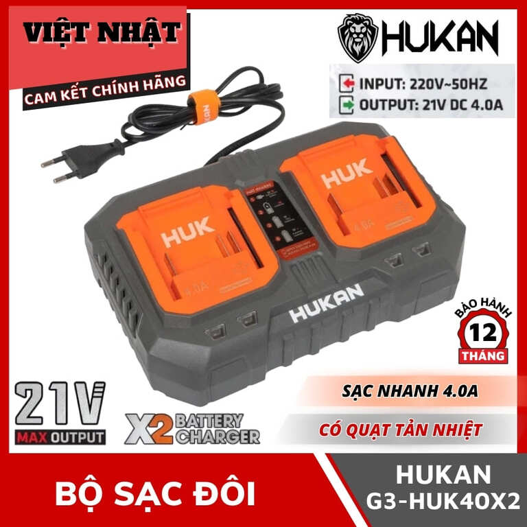 Bộ sạc đôi Hukan G3-HUK40X2 bảo hành 12 tháng, sạc nhanh 4.0A, có quạt tản nhiệt-Điện Máy Việt Nhật 1 5
