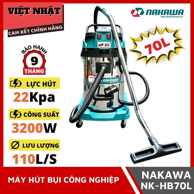 Máy hút bụi công nghiệp Nakawa NK-HB70L, lực hút 22Kpa, công suất 3200w, lưu lượng 110l/s, dung tích 70l 1 8