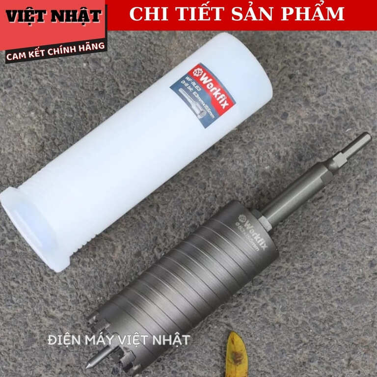 Mũi rút lõi Workfix WF-RL63 kích thước 63x155mm, me kim cương khoan ngọt siêu bền, đầu định tâm giúp khoan chính xác 10 12