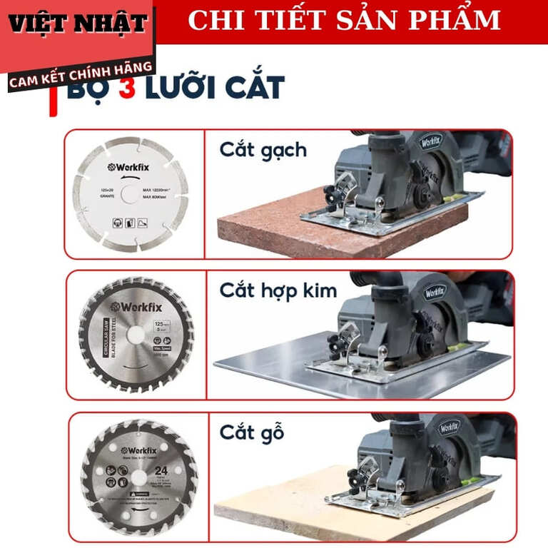 Máy cưa gỗ Workfix CS150PRO động cơ không chổi than, đường kính lưỡi 150mm, tốc độ tải 6800v/p 11 1
