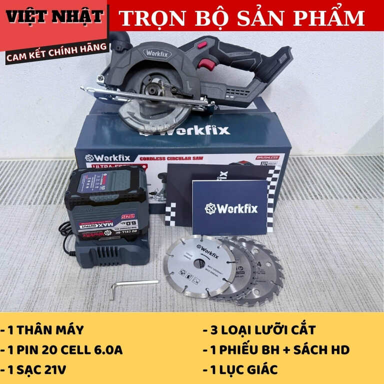 Máy cưa gỗ Workfix CS150PRO động cơ không chổi than, đường kính lưỡi 150mm, tốc độ tải 6800v/p 3 1