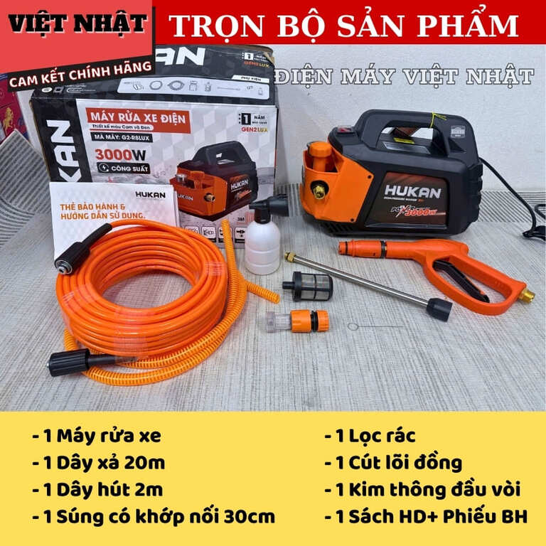Máy rửa xe Hukan G2-R8LUX sử dụng motor lõi đồng, công suất 3000w, áp lực 160bar, lưu lượng 12 lít/ phút 3 11