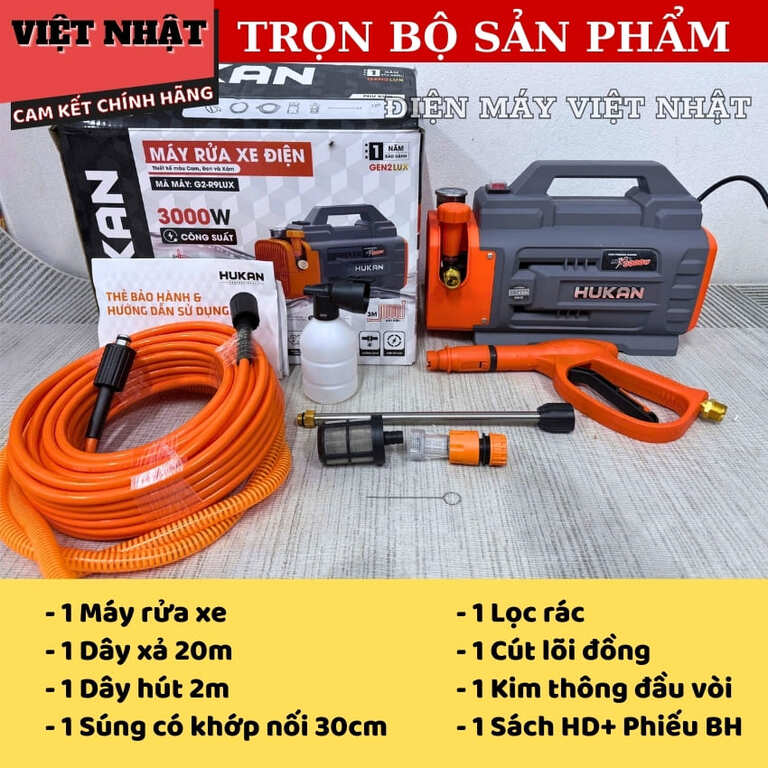 Máy rửa xe điện Hukan G2-R9LUX bảo hành 12 tháng, cống suất 3000w, lưu lượng 12 lít/ phút, áp lực 160 bar 3 12